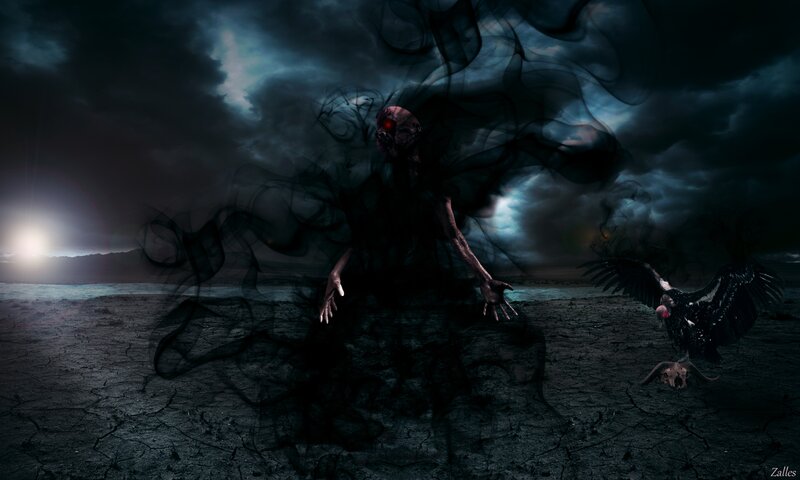 dark spirit in desolate landscape