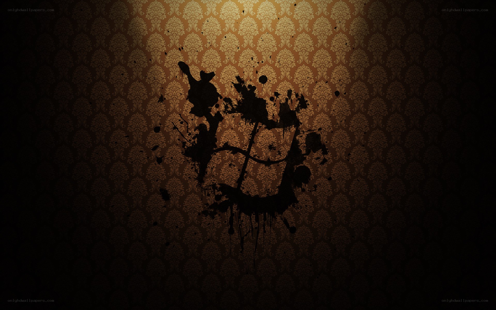 dark splatter on patterned wall