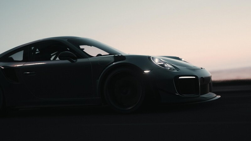 Dark Sports Car — Black, Dramatic, Sunset