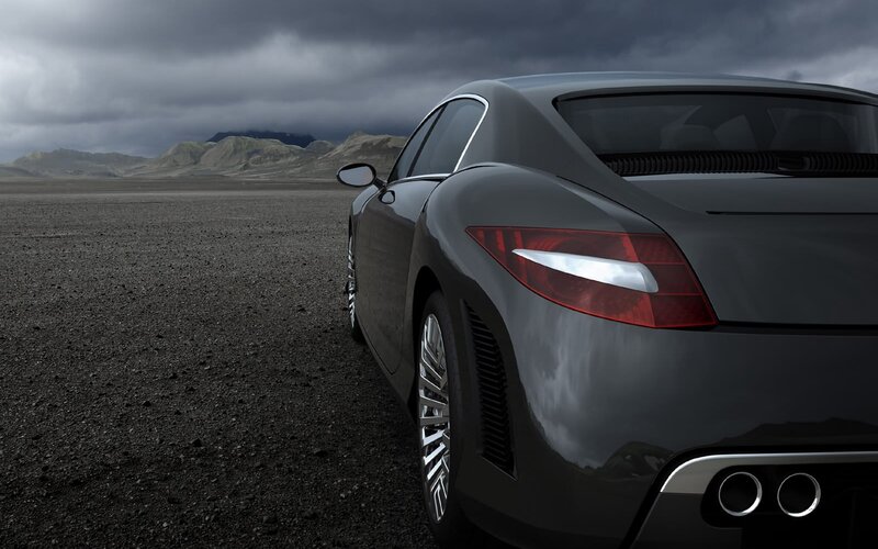 Dark sports car in desert