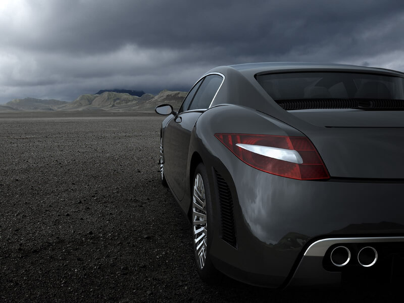 Dark sports car in desert