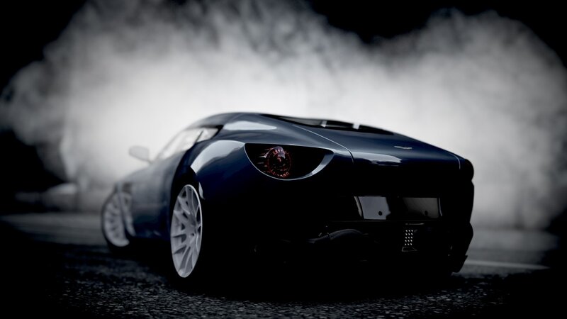 dark sports car in smoke