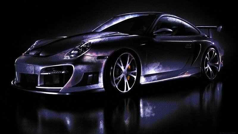 dark sports car in spotlight