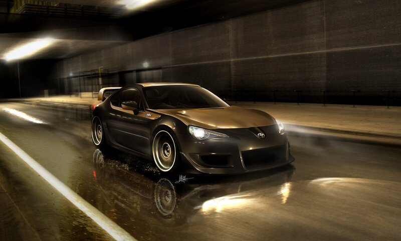 Dark sports car in tunnel