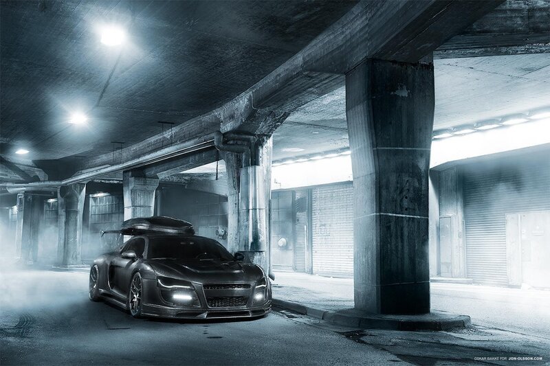 Dark sports car in underground garage