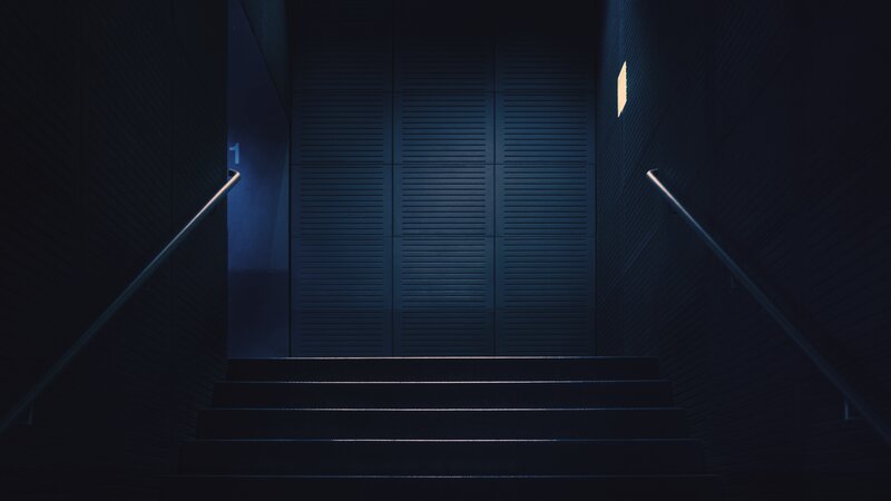 Dark Staircase Interior — Black, Dramatic