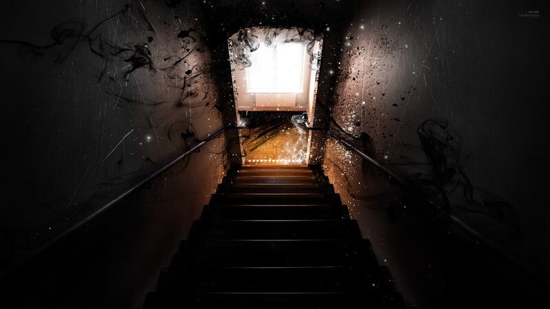dark staircase with light at end