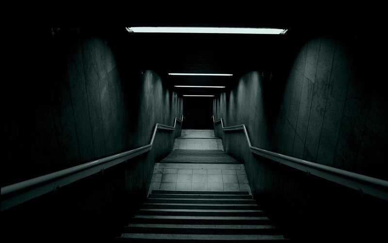 Dark Stairwell Tunnel — Black, Dramatic