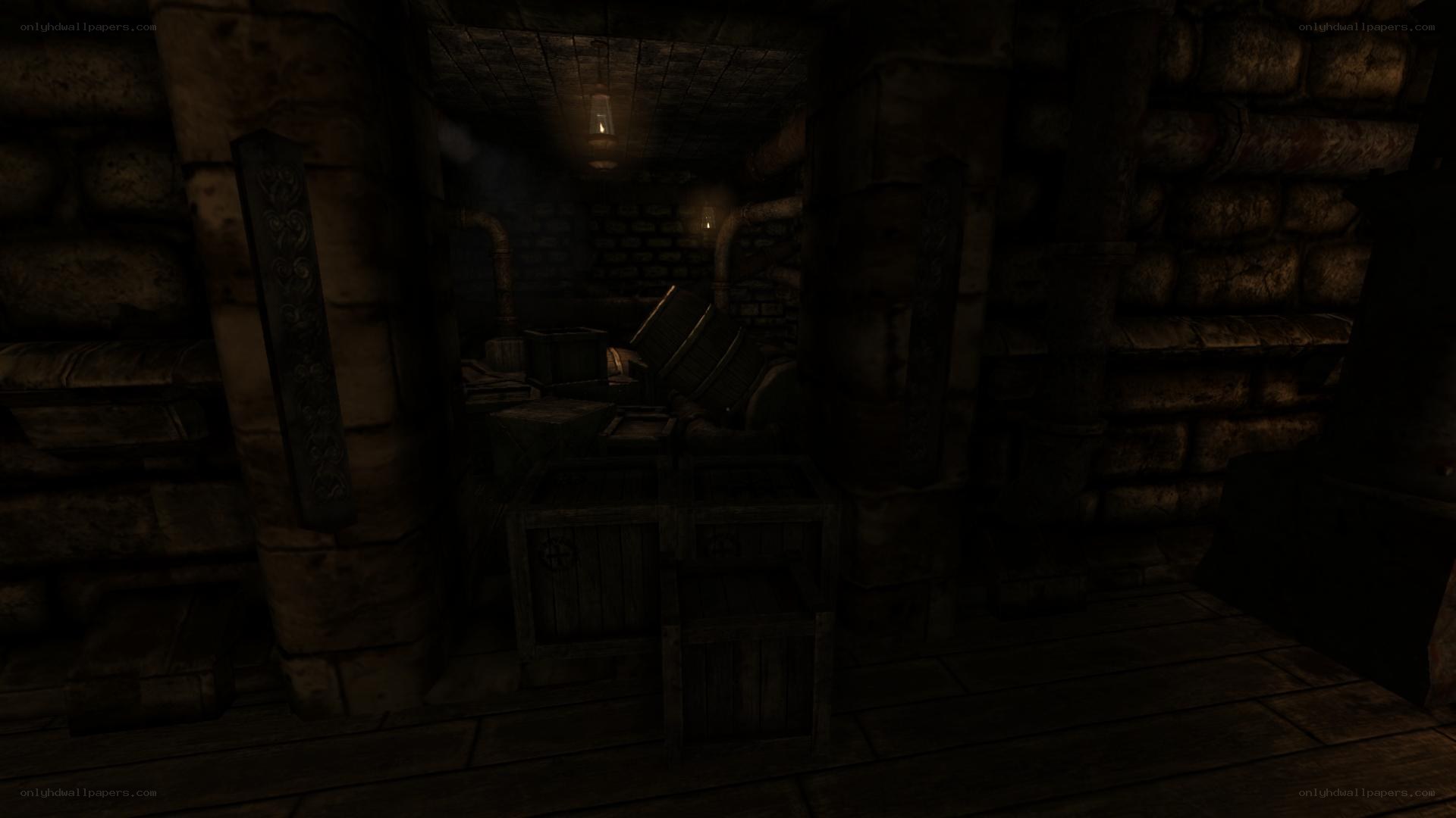 dark stone basement room