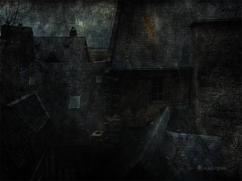 Dark Stone Buildings at Night