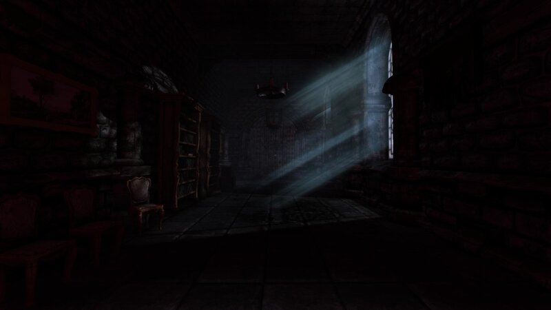 dark stone corridor with light beam