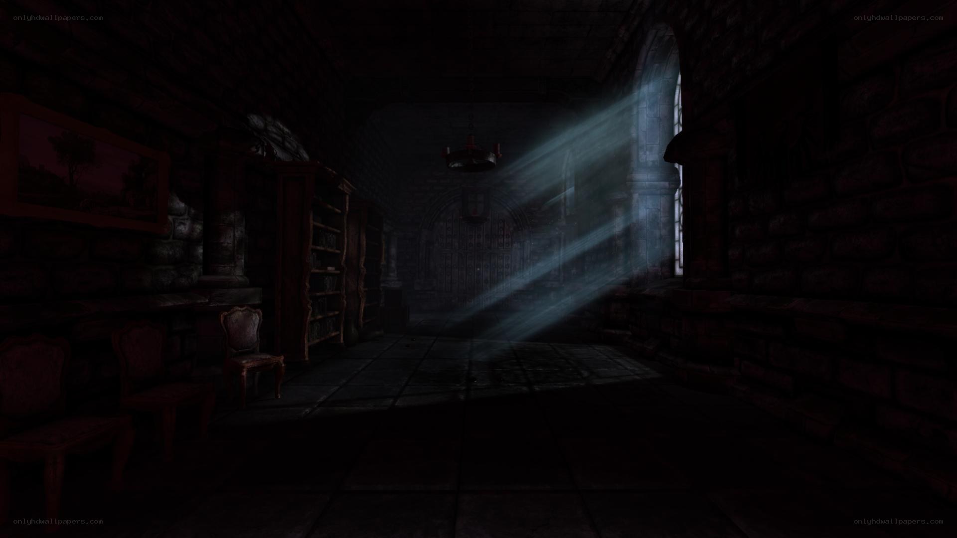 dark stone corridor with light beam