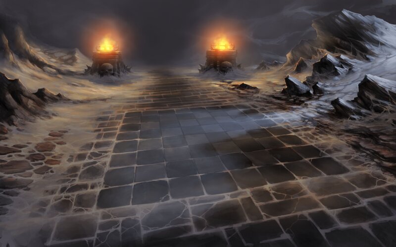 dark stone path in a snowy landscape