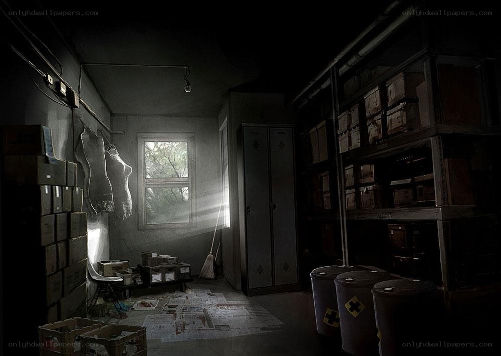 dark storage room with mannequins