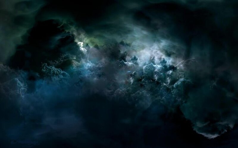 Dark Storm Clouds — Blue, Dramatic, Night, Digital Art, Light