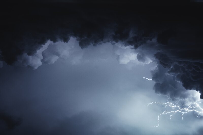 Dark Storm Clouds — Gray, Dramatic, Night, Photograph, Lightning