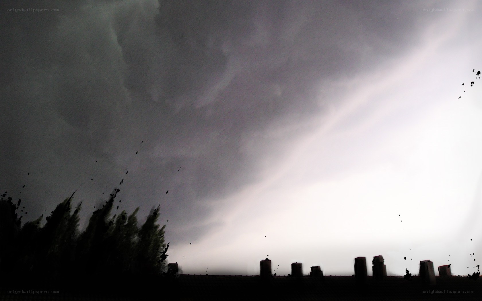 dark storm clouds over city