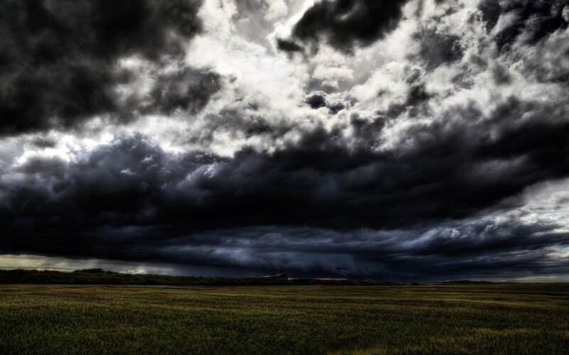Dark Storm Clouds over Field — Black, Dramatic