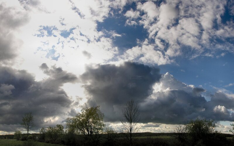 Dark Storm Clouds over Field — Blue, Dramatic