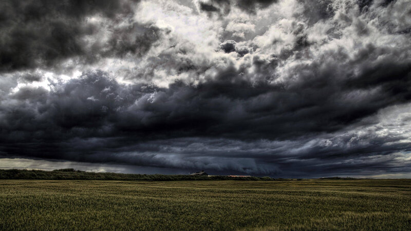 Dark Storm Clouds over Field — Gray, Dramatic, Afternoon