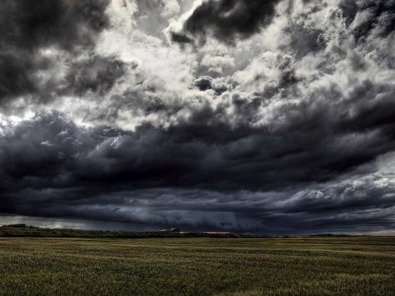 Dark Storm Clouds over Field — Gray