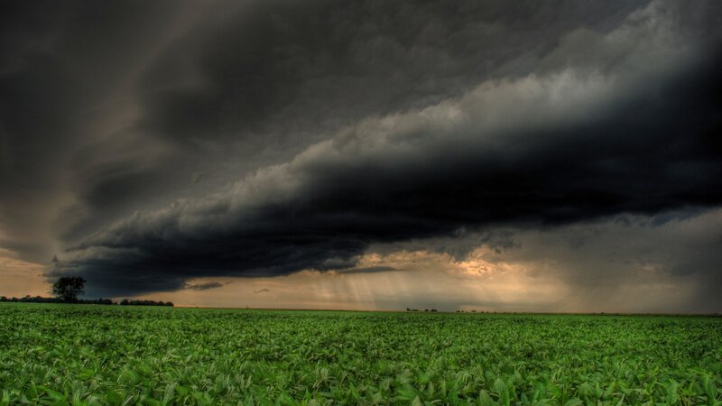Dark Storm Clouds over Field — Green, Dramatic, Afternoon