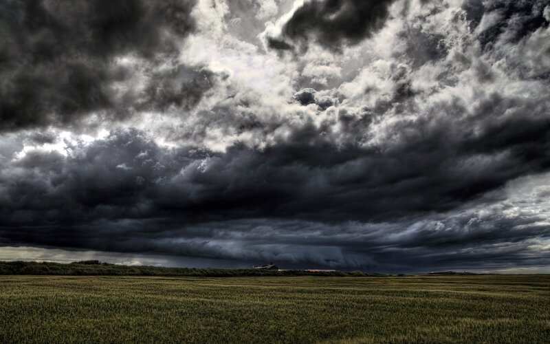 Dark Storm Clouds over Field — Green, Dramatic, Photograph