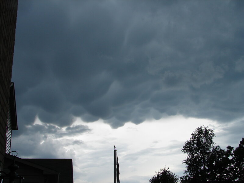 dark storm clouds over houses