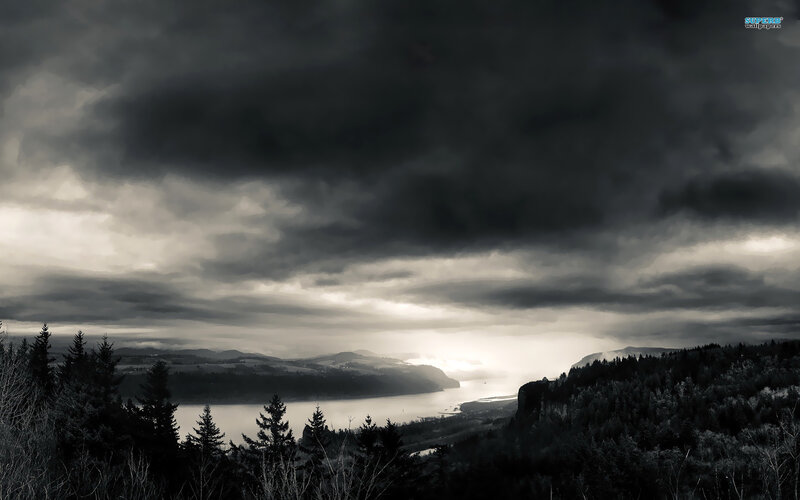 Dark Storm Clouds over Lake — Black