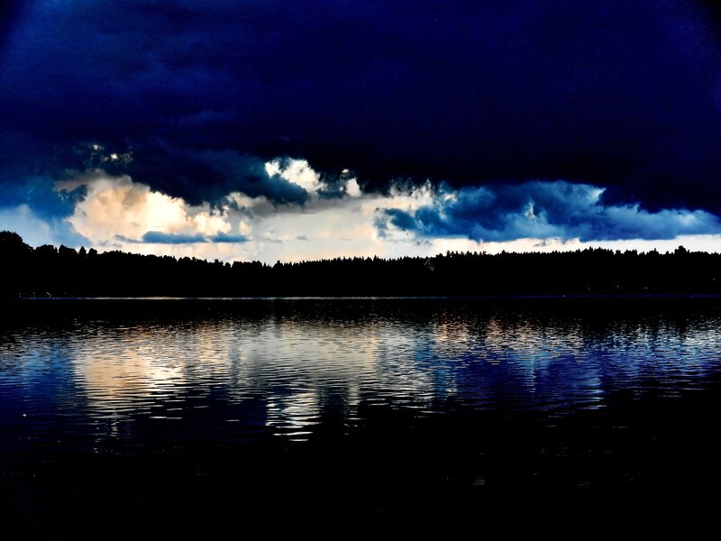 Dark Storm Clouds over Lake — Blue