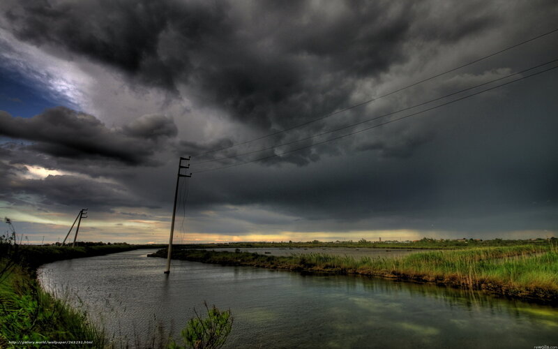 Dark Storm Clouds over River
