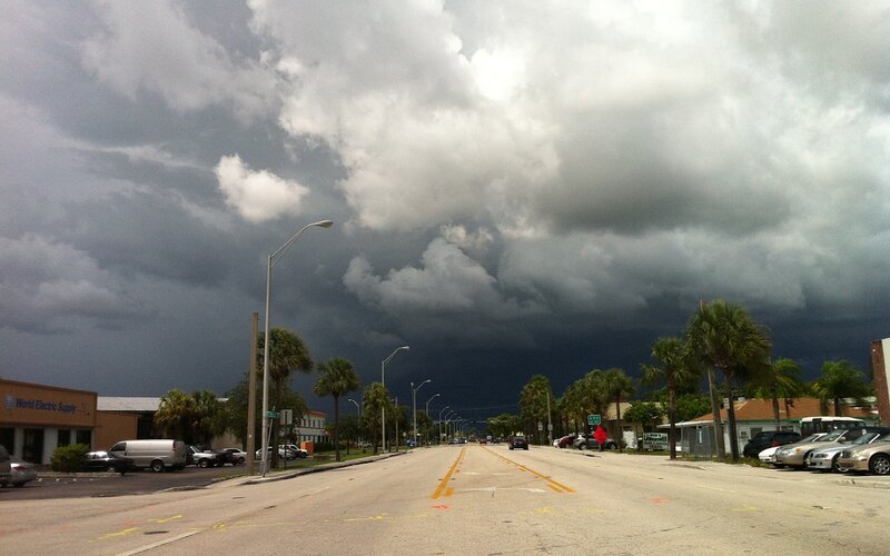 Dark Storm Clouds over Street