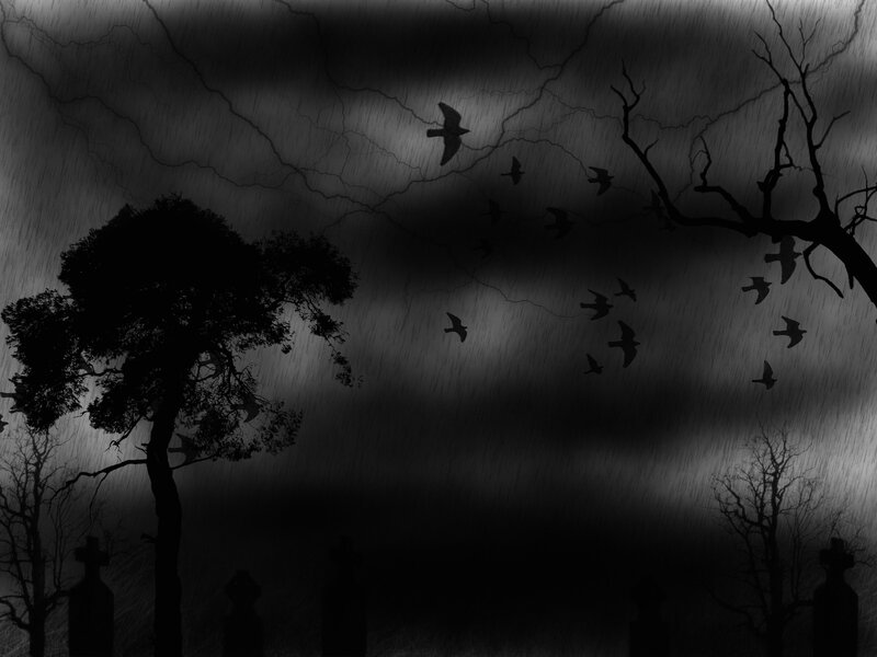 Dark storm over a graveyard