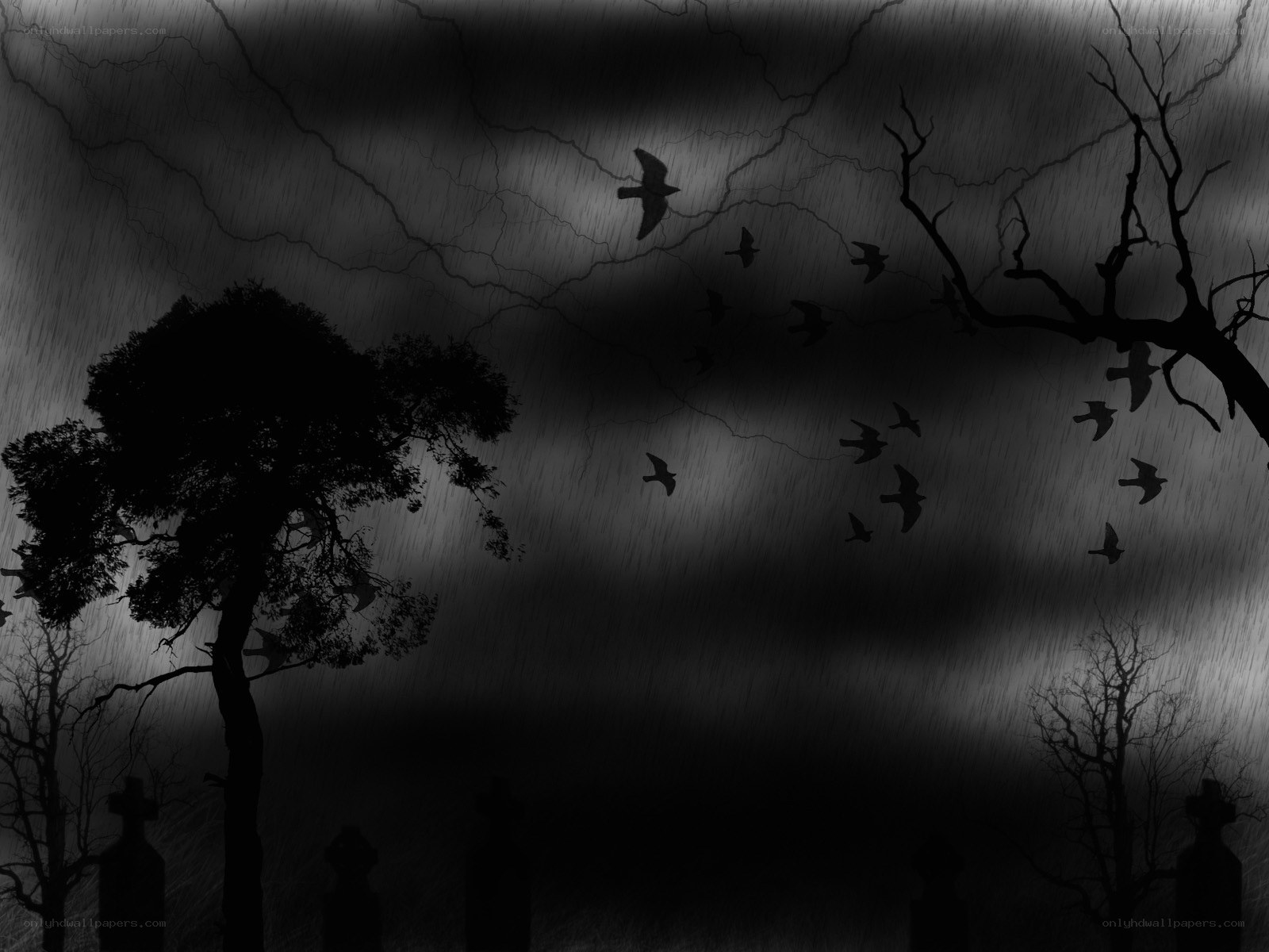 Dark storm over a graveyard