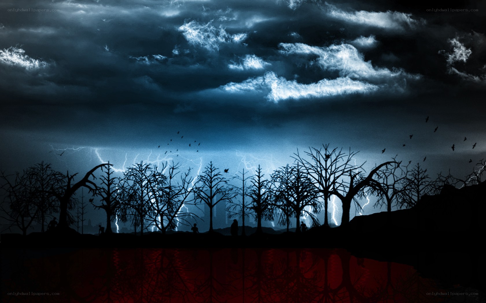 Dark storm over a swamp