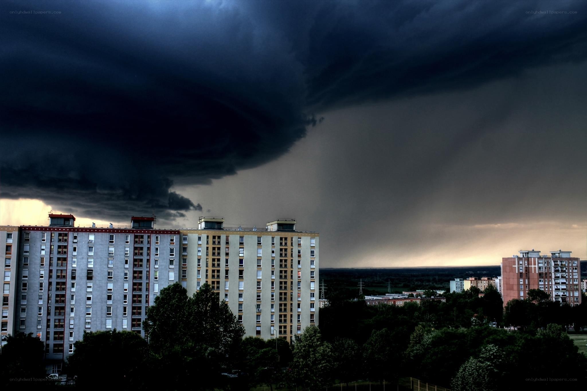 Dark storm over apartment buildings