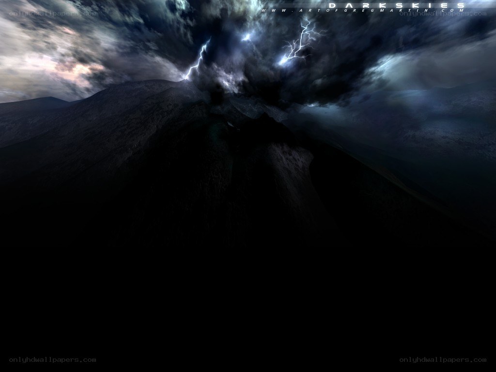 Dark storm over mountain peaks