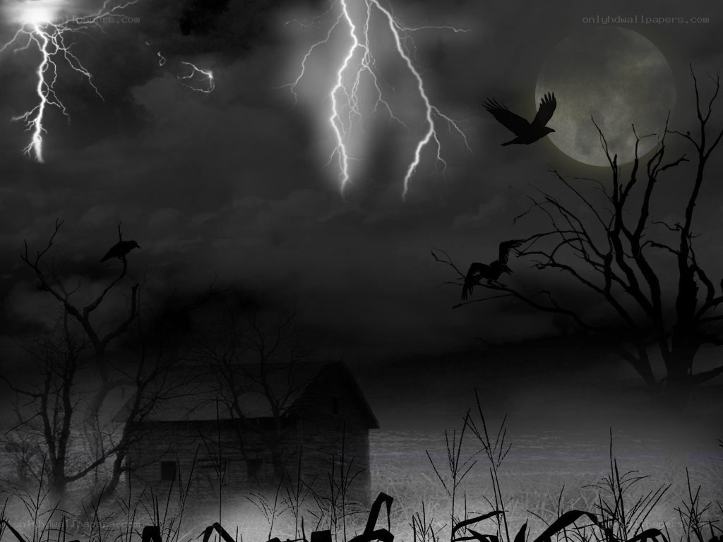 Dark stormy night with lightning