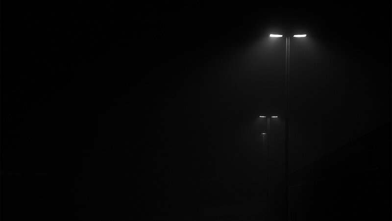 dark street lamps at night