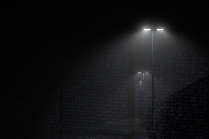 Dark street with digital code