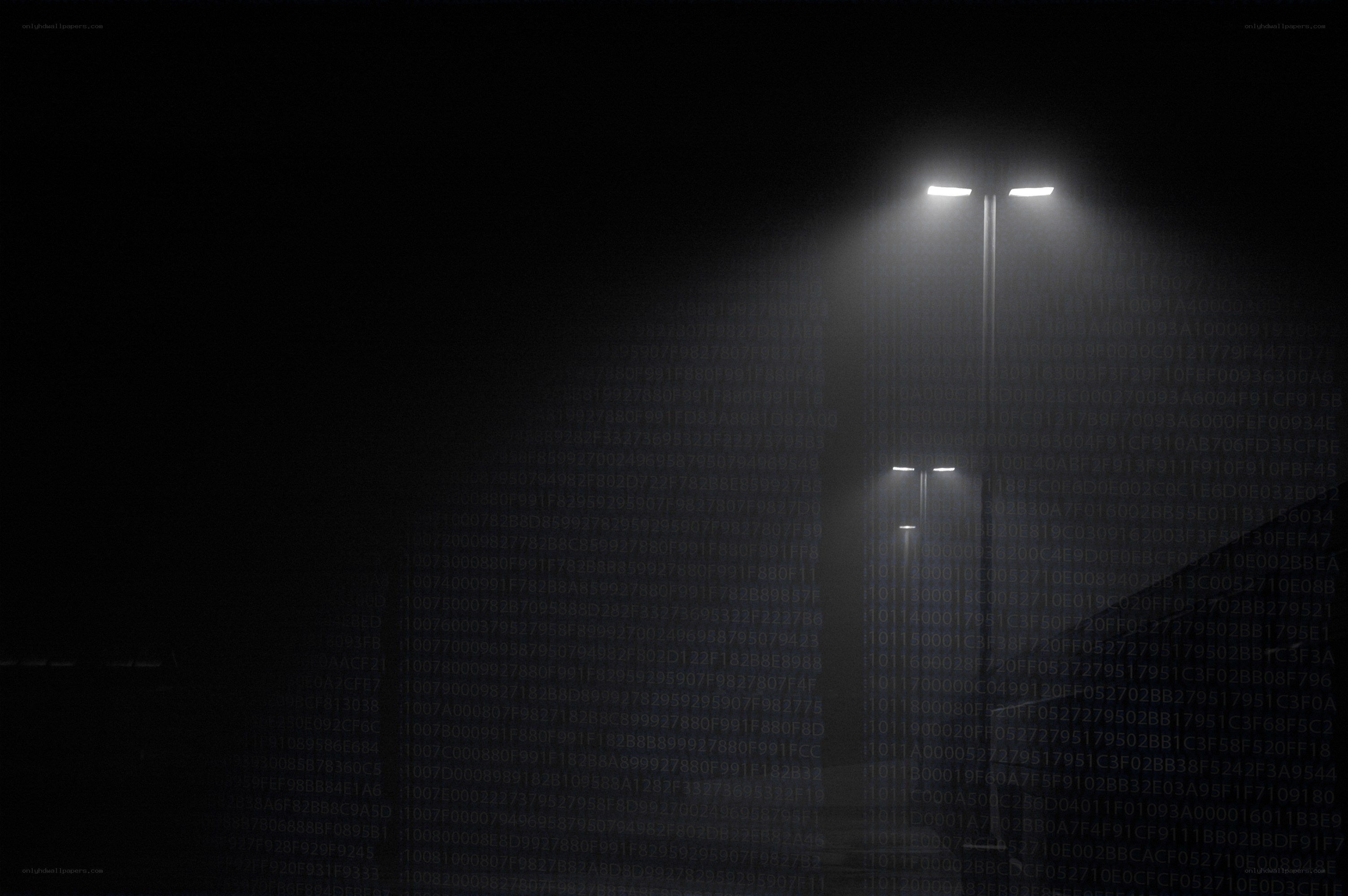 Dark street with digital code