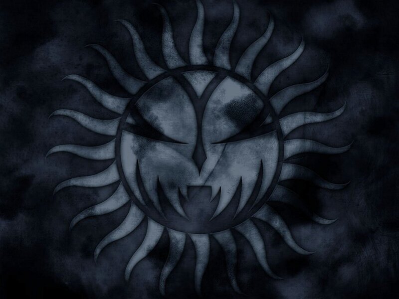 Dark sun symbol with face