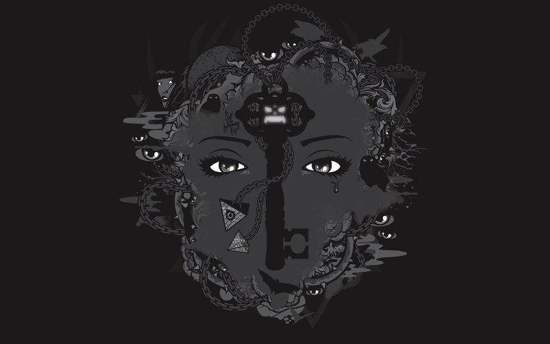 dark surreal face collage