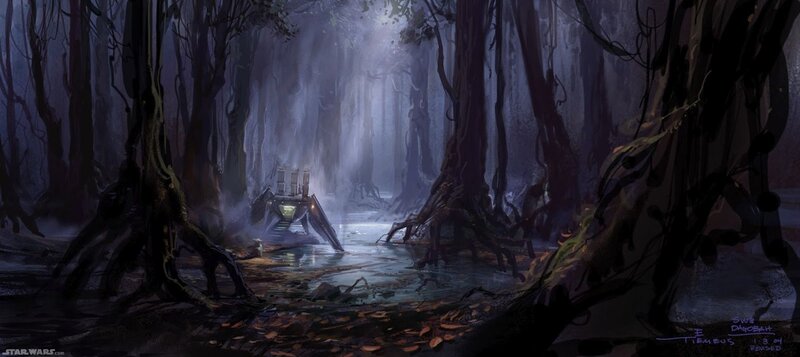 Dark swamp with crashed ship