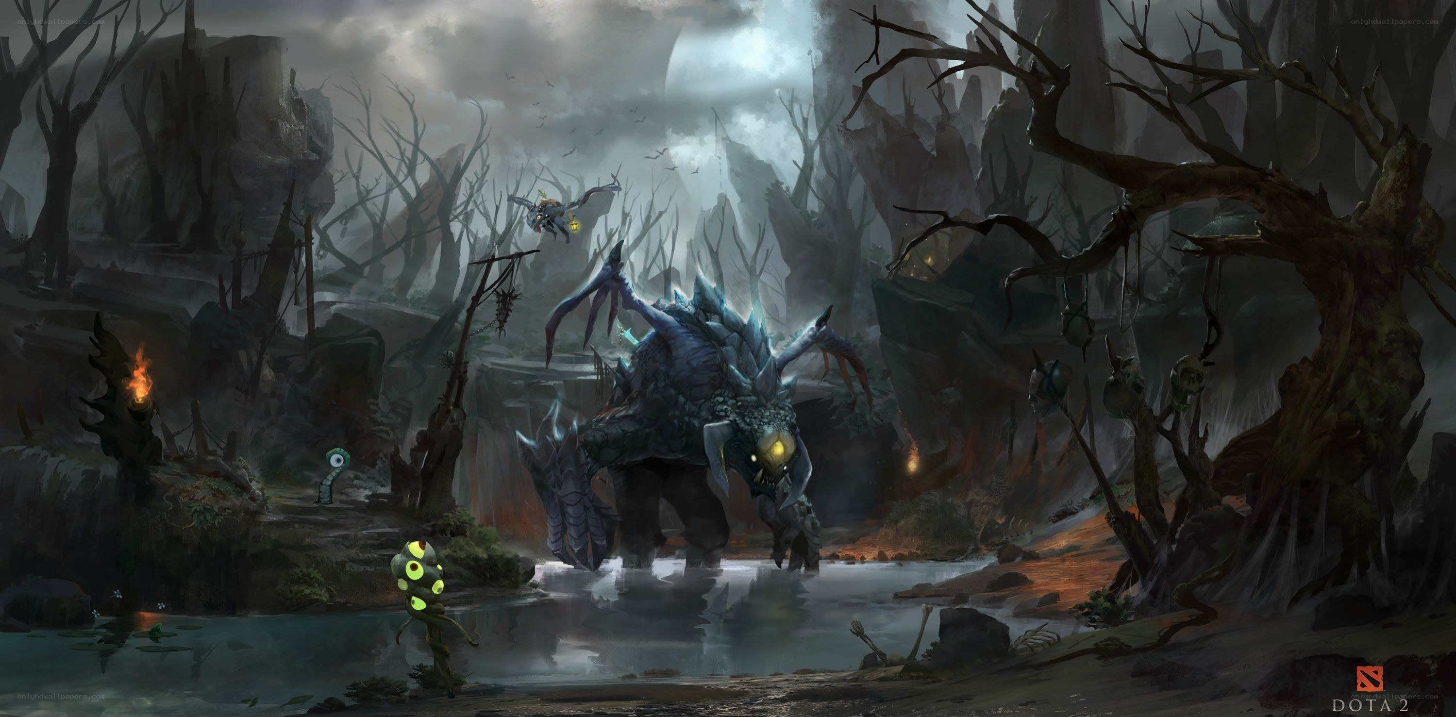 Dark swamp with monster