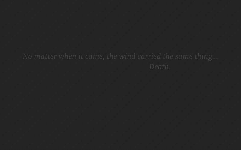 Dark text on black background
