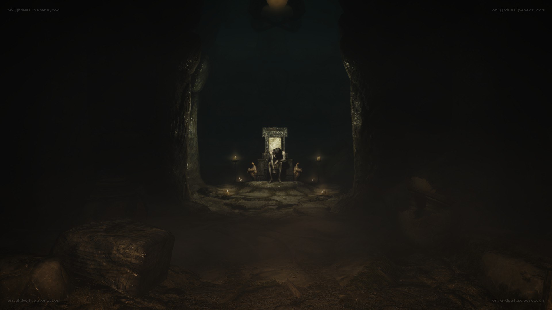 dark throne room scene
