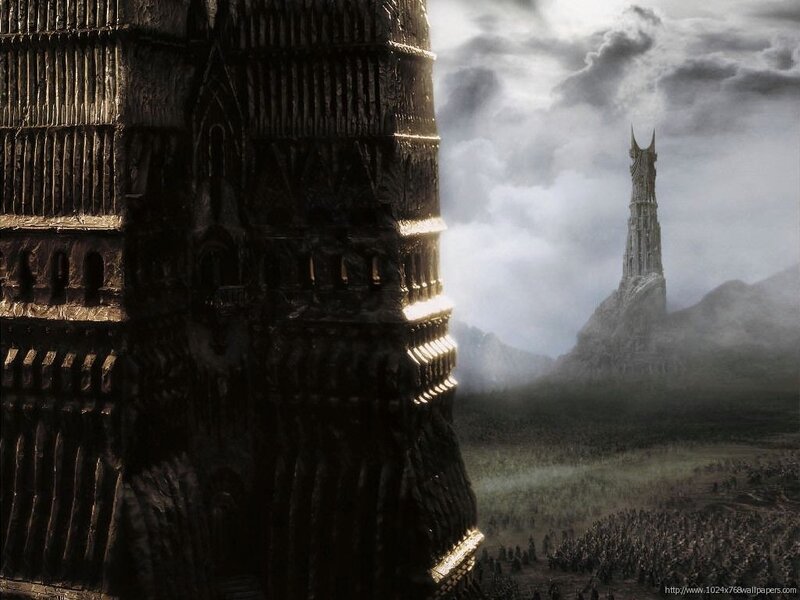 dark towers in a misty landscape
