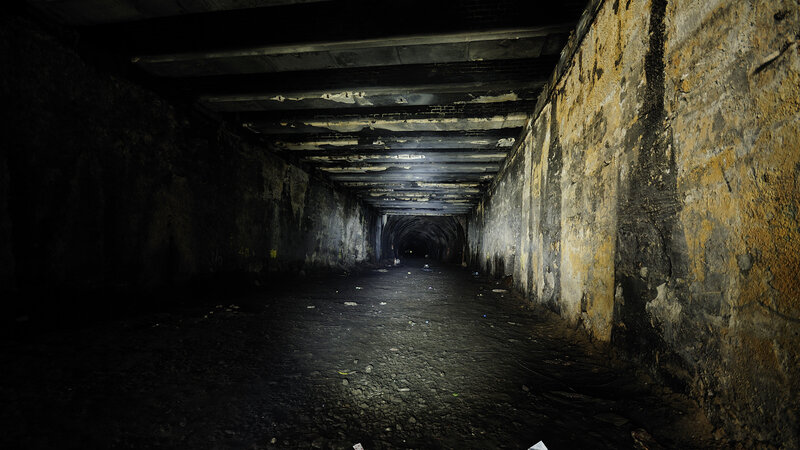 Dark Tunnel Interior — Black, Dramatic