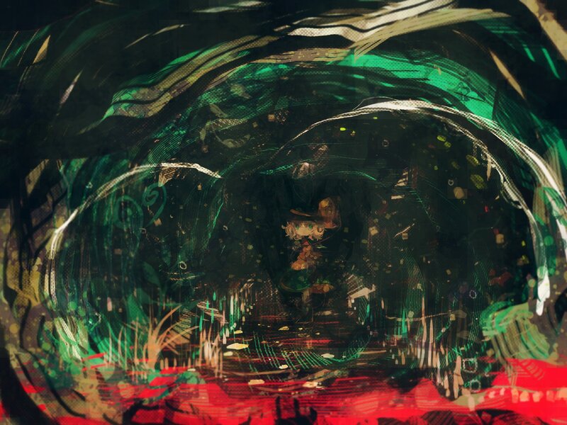 dark tunnel with glowing green lines